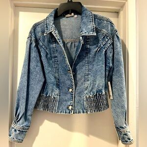 SO - Elastic Waist Cropped Denim Jacket - Sz M - NWT